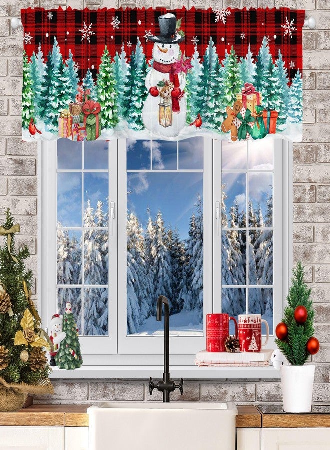 Hexagram Snowman Christmas Valance Curtain for Kitchen 18"X54" Red Christmas Decorations Kitchen Window Decor, Deer Winter Tree Valances for Living Room Bedroom Decor, Rod Pocket Window Treatment - Image 1